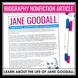 Jane Goodall Biography - Slides, Nonfiction Science Article & Reading Questions