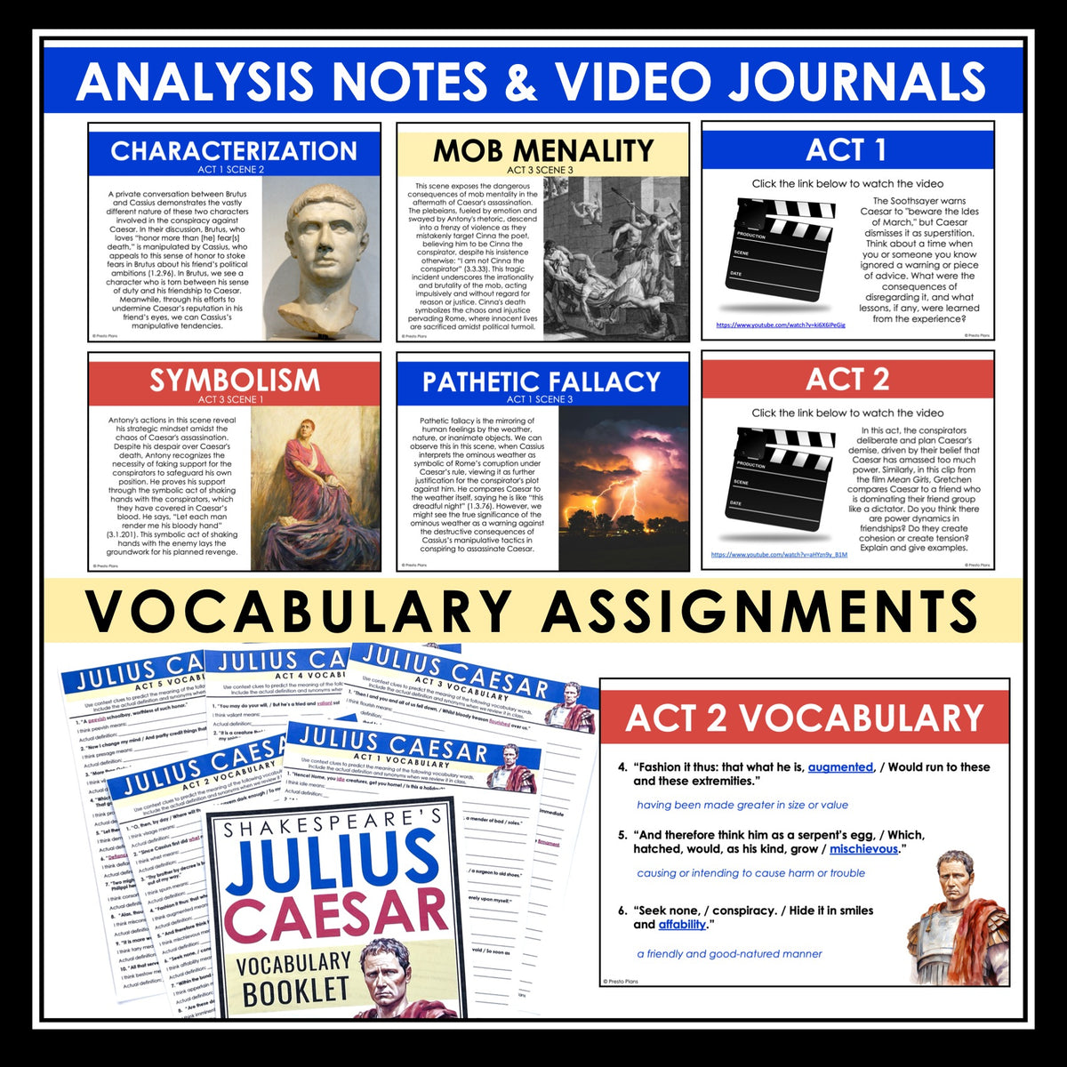 Julius Caesar Unit Plan - Drama Unit Shakespeare's Play Digital Print ...