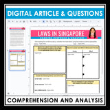 Nonfiction Reading Comprehension Digital Article and Activities - Singapore Laws