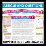 Nonfiction Reading Comprehension Article and Activities - Singapore Laws