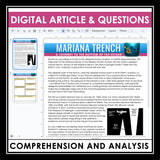 Nonfiction Reading Comprehension Digital Article & Activities - Mariana Trench