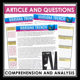 Nonfiction Reading Comprehension Article and Activities - Mariana Trench