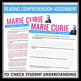 Marie Curie Biography - Slides, Nonfiction Science Article & Reading Assignment