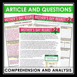 Mother's Day History Nonfiction Reading Comprehension Article and Activities