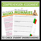 Halloween Reading Comprehension Mummies Nonfiction Article & Assignment