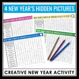New Year's Parts of Speech Activity - Coloring Hidden Holiday Mystery Pictures