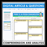 Nonfiction Reading Comprehension Digital Article & Activities - Communication