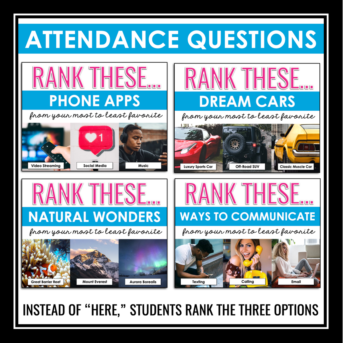 Attendance Questions or Bell Ringers Fun Back to School Ranking Slides ...