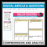 Nonfiction Reading Comprehension Digital Article & Activities - Roller Coasters