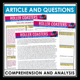 Nonfiction Reading Comprehension Article and Activities - Roller Coasters