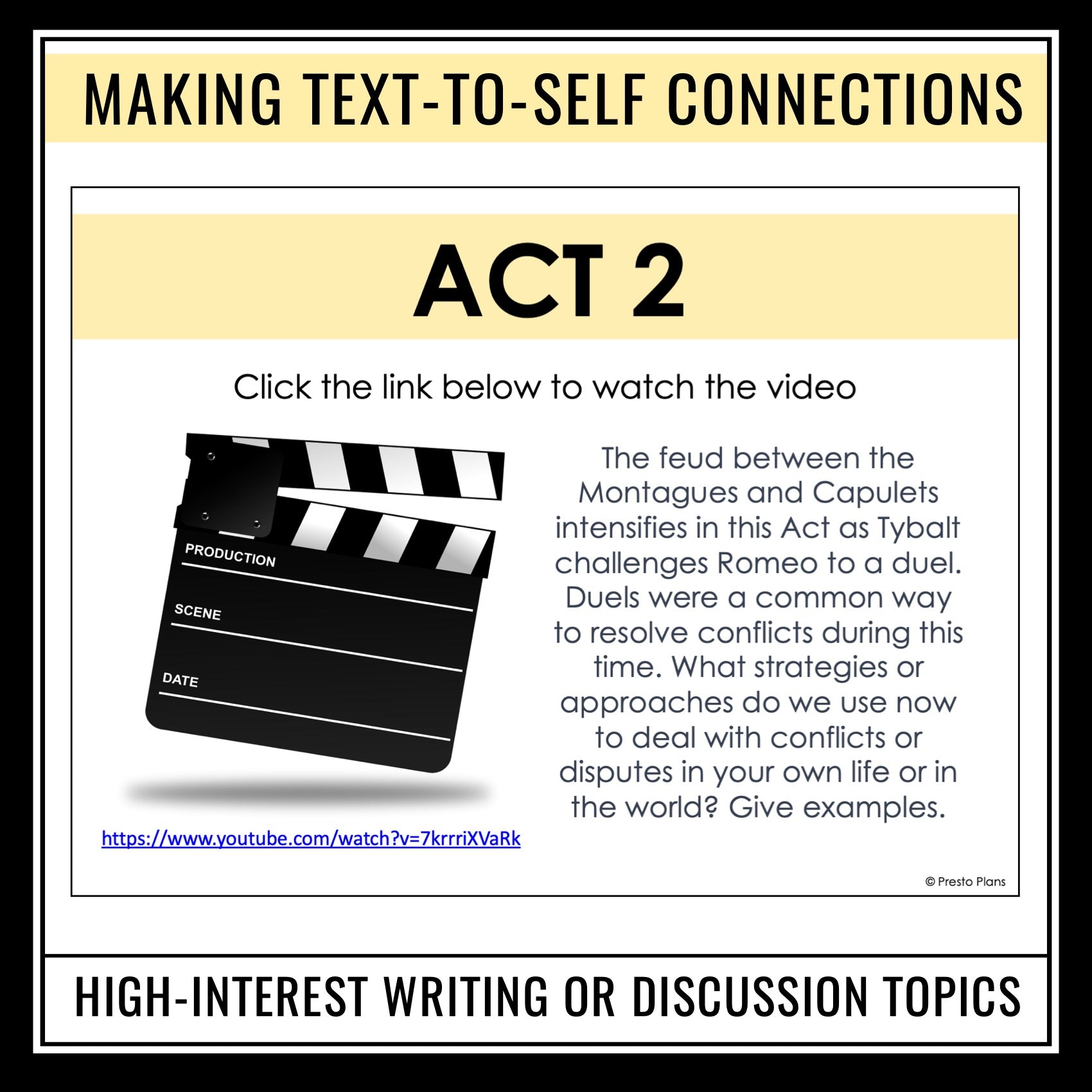 Romeo and Juliet Writing Prompts - Video Clips and Journal Writing