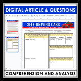 Nonfiction Reading Comprehension Digital Article & Activities Self-Driving Cars