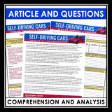 Nonfiction Reading Comprehension Article and Activities - Self-Driving Cars