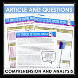 Nonfiction Reading Comprehension Article and Activities - Social Media Effects
