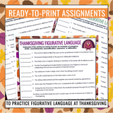 Thanksgiving Figurative Language Assignments - Literary Devices Activity