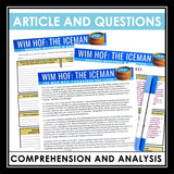 Nonfiction Reading Comprehension Article and Activities - Wim Hof The Iceman