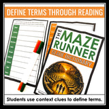 The Maze Runner Vocabulary Activity - Glade Terms Dictionary Novel Assignment