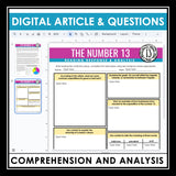 Nonfiction Reading Comprehension Digital Article & Activities - The Number 13