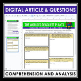 Nonfiction Reading Comprehension Digital Article & Activities Deadliest Plants