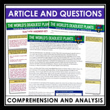 Nonfiction Reading Comprehension Article and Activities - Deadliest Plants