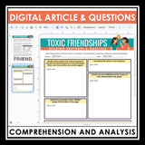Nonfiction Reading Comprehension Digital Article & Activities Toxic Friendships