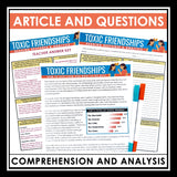 Nonfiction Reading Comprehension Article and Activities - SEL Toxic Friendships