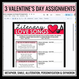 Valentine's Day Figurative Language in Love Songs - Lyrics Assignments - Digital