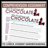 Valentine's Day Reading Comprehension Article & Assignment - Chocolate