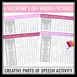 Valentine's Day Parts of Speech Activity - Coloring Hidden Mystery Pictures
