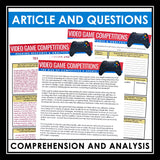 Nonfiction Reading Comprehension Article and Activities - Video Game Competition