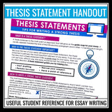 Thesis Statement Writing for Essays - Lesson Presentation, Handout, & Checklist