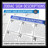 Character Analysis Assignment - Zodiac Horoscopes Activity for Character Traits