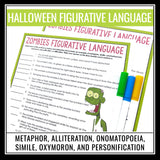 Halloween Figurative Language Assignment - Literary Devices Activity - Zombies