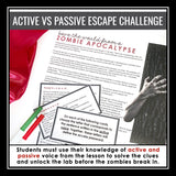 Active and Passive Voice Grammar Activity Escape Room Challenge, Slides, & Quiz