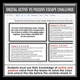 Active and Passive Voice Escape Room Digital Grammar Activity, Slides, & Quiz