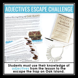 Adjectives Parts of Speech Grammar Activity Escape Challenge, Slides, & Quiz