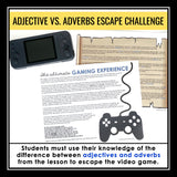 Adjectives and Adverbs Parts of Speech Activity Escape Challenge, Slides, & Quiz
