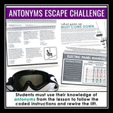 Antonyms Vocabulary Word Activity Escape Challenge, Presentation, and Quiz