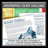 Apostrophes Punctuation Grammar Activity Escape Room Challenge, Slides, & Quiz