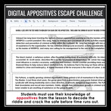 Appositives Escape Room Digital Grammar Activity, Google Slides, and Quiz
