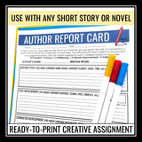 Author Report Card Assignment for Any Novel or Short Story - Story Elements