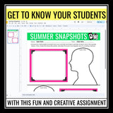 Back to School Activity - Summer Reflection Get to Know You Digital Assignment