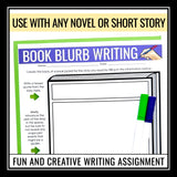 Novel Analysis Reading Assignment for any Text  - Book Jacket Blurb Writing