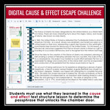 Cause and Effect Presentation & Nonfiction Escape Room Digital Reading Activity
