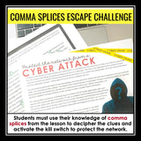 Comma Splices Grammar Activity Escape Room Challenge, Presentation, and Quiz