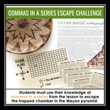 Commas in a Series Grammar Activity Escape Room Challenge, Presentation, & Quiz