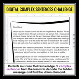 Complex Sentence Type Grammar Digital Escape Room Activity, Slides, and Quiz