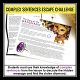 Complex Sentence Type Grammar Activity Escape Room Challenge, Slides, and Quiz