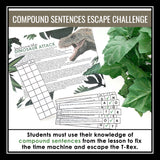 Compound Sentence Type Grammar Activity Escape Room Challenge, Slides, and Quiz