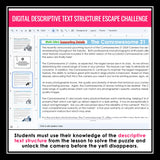 Descriptive Text Structure Slides & Digital Nonfiction Reading Escape Activity